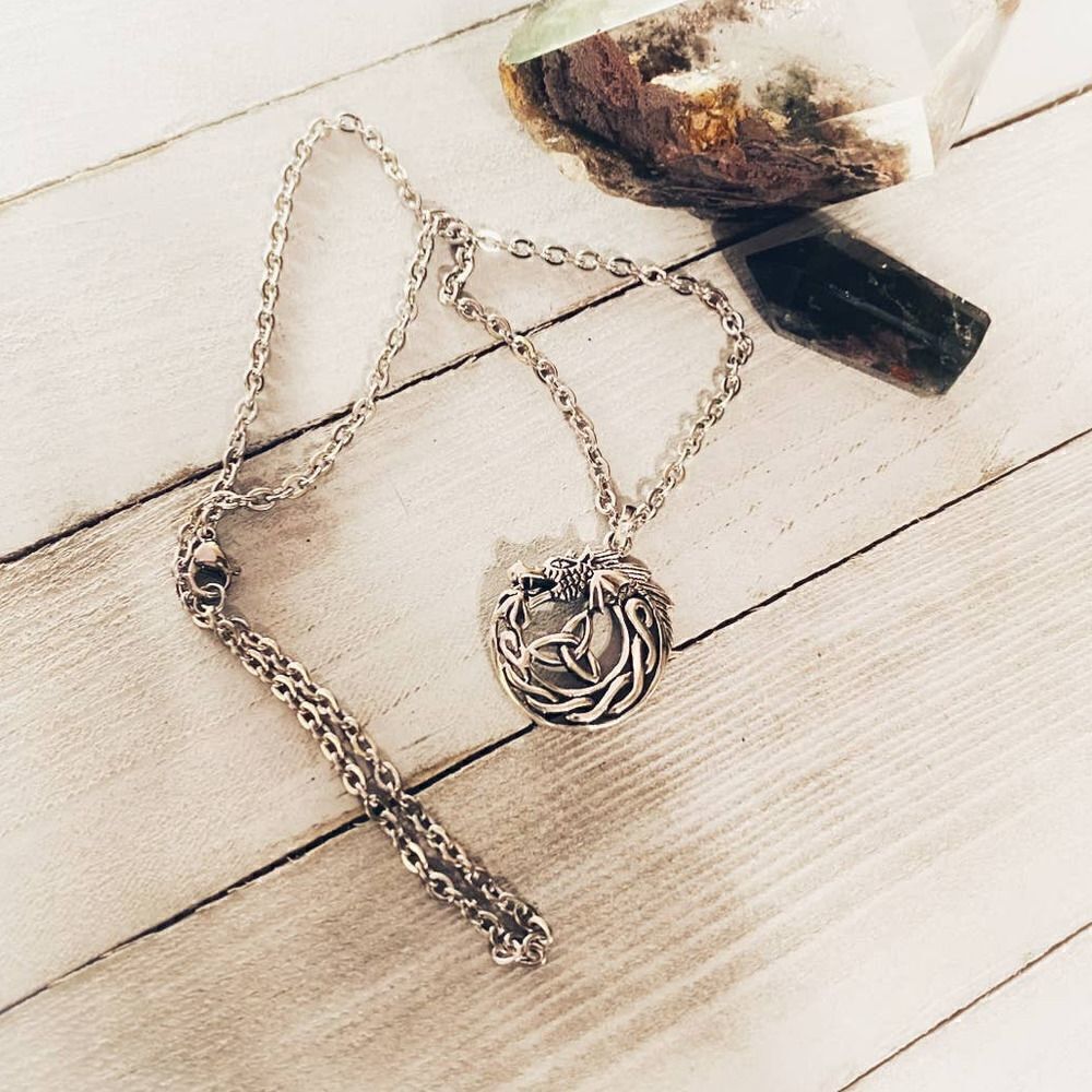 Sterling Silver Celtic Dragon Pendant Necklace